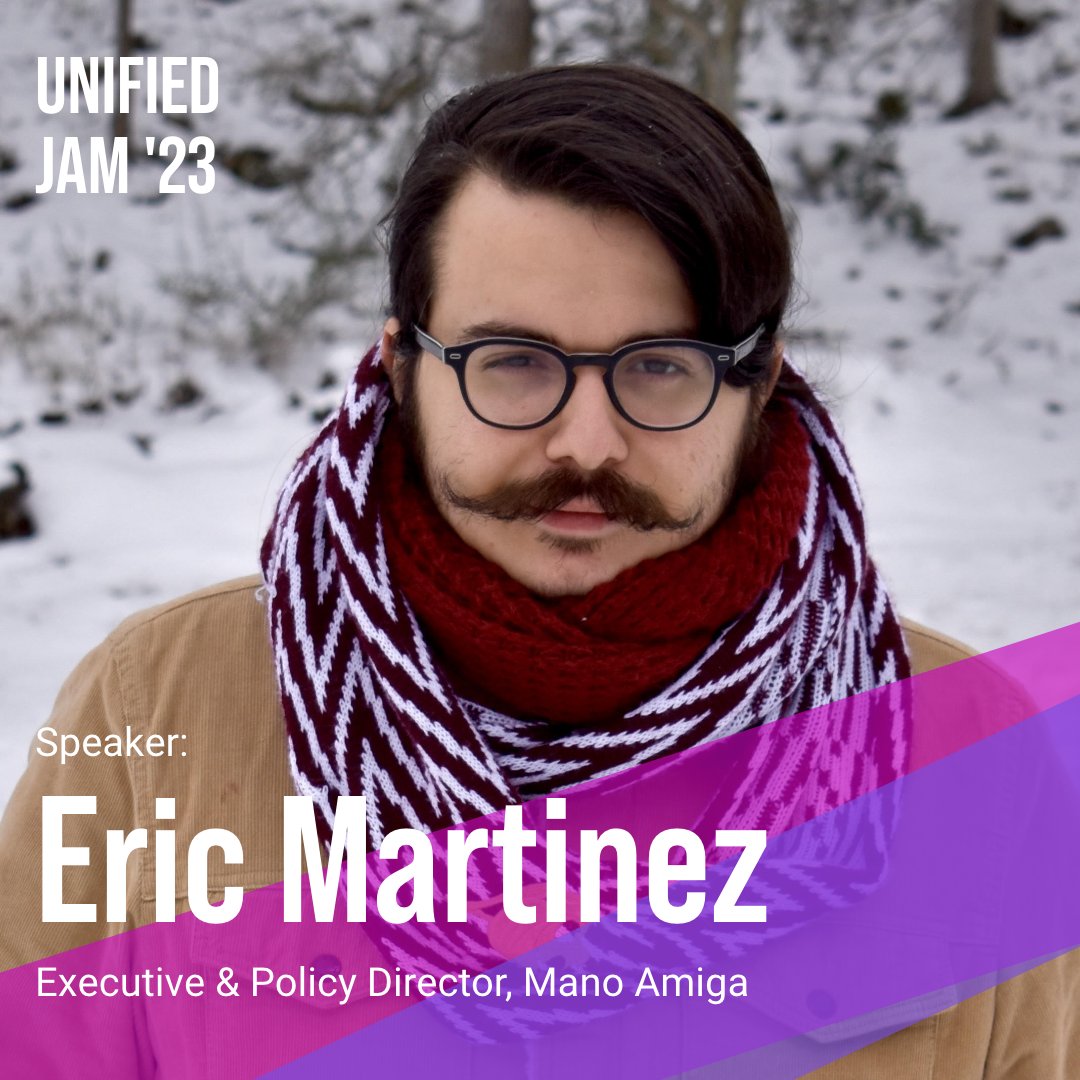 📢 SPEAKER ANNOUNCEMENT! #JointheJam with Eric Martinez!
🎟Tickets for #UnifiedJam2023 at unifiedjam.com

Eric Martinez, Executive & Policy Director of @ManoAmigaSM, is a Latinx cis-gendered male impacted by criminalization through his father's experience.