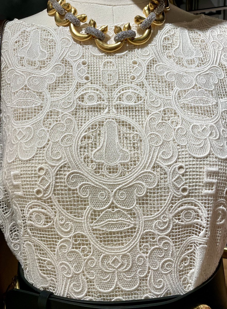 CoraCHarrington's tweet photo. Having one of those days where I go to the department stores and look at things for future articles or research and this Schiaparelli lace??? https://t.co/ev69h1B0T5
