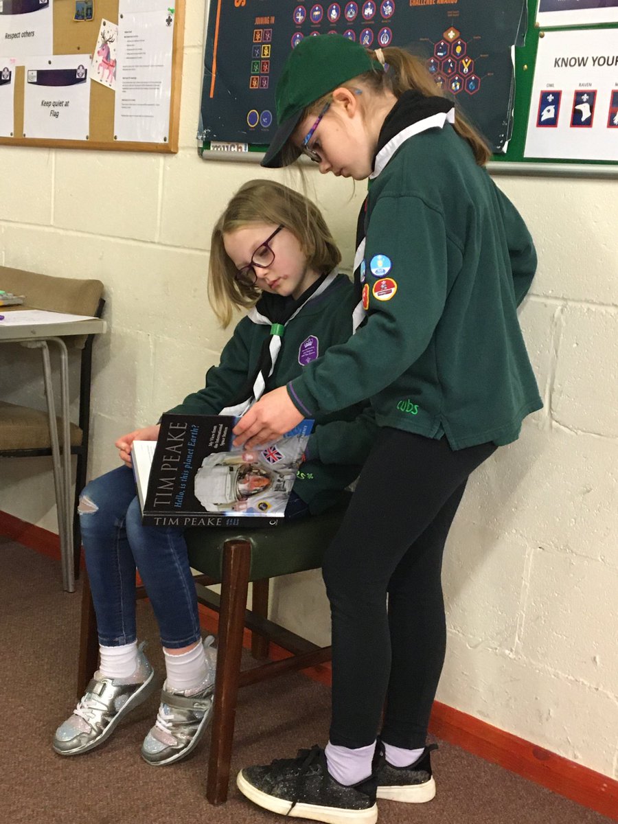 grange_ben's tweet photo. Thought you may like to see this ⁦@astro_timpeake⁩ - ⁦@KinetonScouts⁩  Mission to Mars Evening. We had spacesuits, astronaut exercises, even a Martian landscape made from Angel Delight and Mars Bars (!) but even with all that - your book was clearly very popular! https://t.co/cxKzym1r59