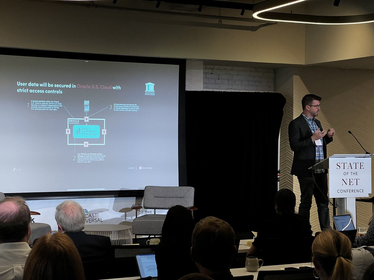 Zed_Mohammad's tweet photo. “Transparent AI models, data isolation, and localized content moderation” - Will Farrell from @tiktok_us speaking about #ProjectTexas as a model for #DataPrivacy and transparency

#SOTN2023 #ILPF https://t.co/qtAUTrjVc0