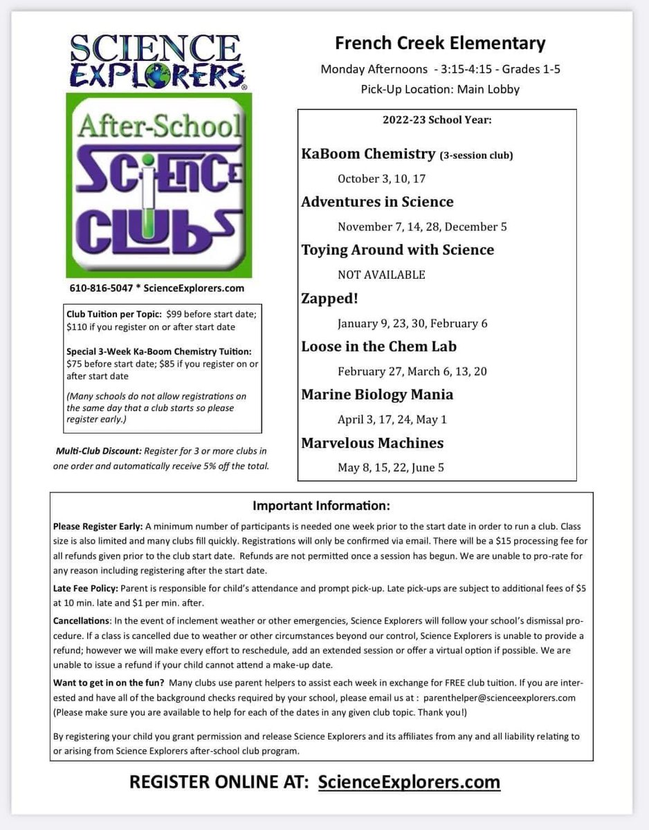 FCVPTA's tweet photo. Science Explorers MARINE BIOLOGY MANIA is enrolling now! Classes starting April 3. 

Register here —> https://t.co/DOW2f6xkMY https://t.co/xn5JgVpEa2