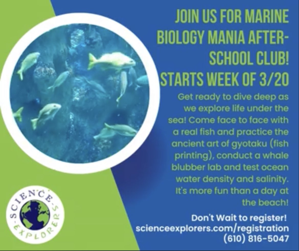FCVPTA's tweet photo. Science Explorers MARINE BIOLOGY MANIA is enrolling now! Classes starting April 3. 

Register here —> https://t.co/DOW2f6xkMY https://t.co/xn5JgVpEa2