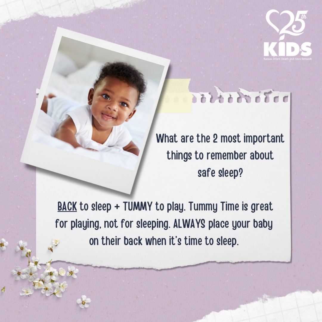 KIDSNetworkKS's tweet photo. Back to Sleep, Tummy to Play: Tummy time will help strengthen neck muscles and avoid flat spots on baby’s head. #kidsnetworkks #safesleep #reduceinfantmortality #stillbirthawareness #miscarriageawareness #SIDSawareness https://t.co/vdeLkoG45k