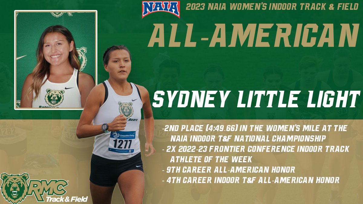 BattlinBears's tweet photo. ICYMI:

Sydney Little Light and Jackson Wilson earned their second All-American honors of the season on Saturday at the NAIA Indoor T&amp;F National Championships. Both athletes earned All-American honors during last fall's cross country season. 

Congrats to Sydney and Jackson! https://t.co/izDV2zqrjt