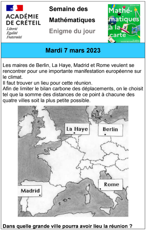 📢Comme chaque jour pendant la #SemaineDesMaths, nous proposons une énigme. celle du jour est déjà en ligne sur notre site de l'@AcCreteil 👇 maths.ac-creteil.fr/spip.php?artic… #SDM2023 @eduscol_maths