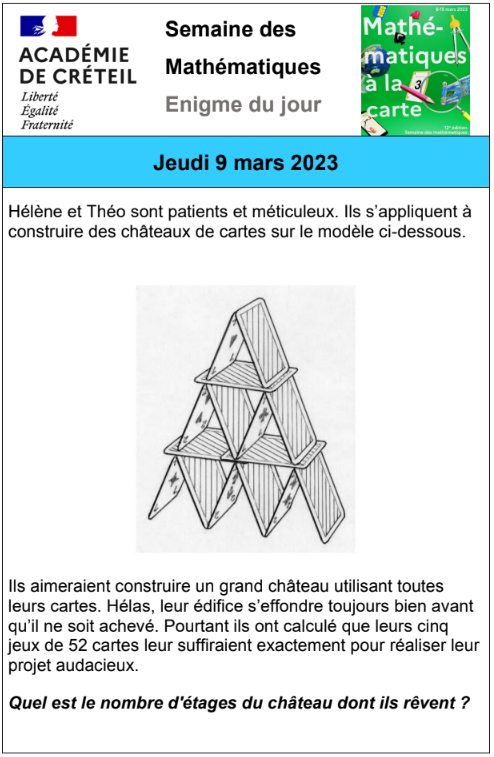 📢L'énigme du jour de la #SemaineDesMaths de l'@AcCreteil est déjà publiée sur notre site académique👇 maths.ac-creteil.fr/spip.php?artic… #SDM2023 @eduscol_maths