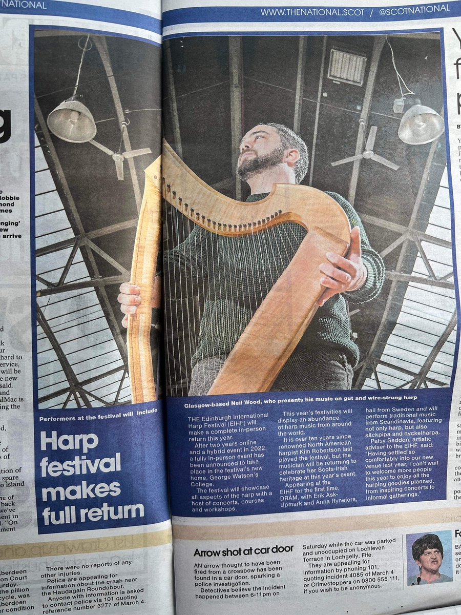 NeilClarsach's tweet photo. Lovely to appear in @ScotNational ahead of Edinburgh International Harp Festival where I’ll be teaching and performing! 🎶 https://t.co/LzCTEXnoC3