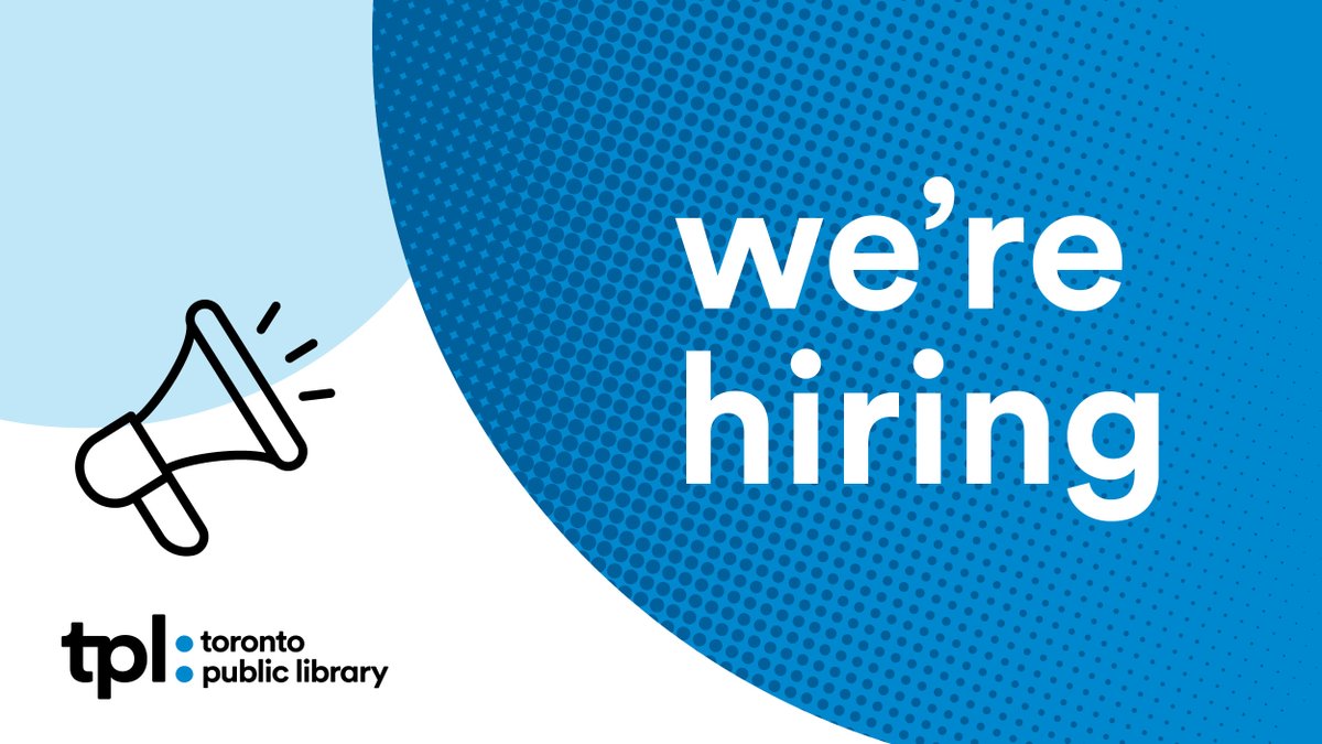 Join the TPL team! We’re hiring for the following positions:

- Coordinator, Creative Services
- ITS Lead – Digital Enablement
- Event Associate
- Sunday Positions

More info: ow.ly/loGs50N9XAU