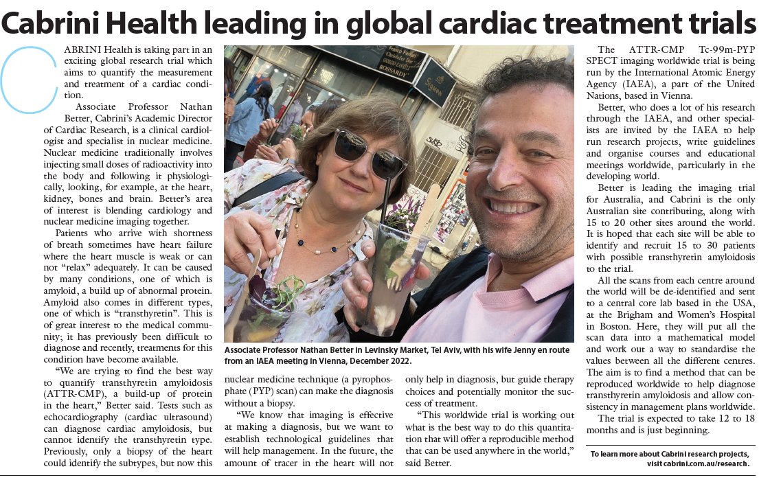 Cabrini is the only Australian site taking part in an exciting global cardiac research trial. Read about A/Prof Nathan Better's special interest in combining cardiology and nuclear medicine, cabrini.com.au/nathan-better #cabrini #cardiac #research