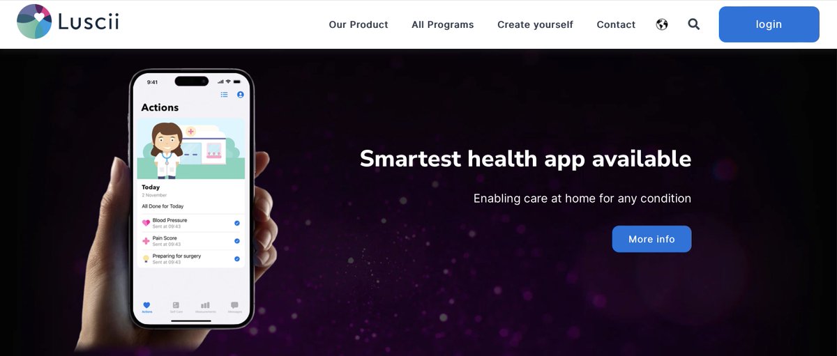 lloydgprice's tweet image. #Luscii, a digital health platform that allows professionals and patients to manage health conditions remotely, has launched a “first-of-its-kind platform” that enables healthcare professionals to create and deploy remote monitoring programmes themselves attoday.co.uk/new-platform-a…