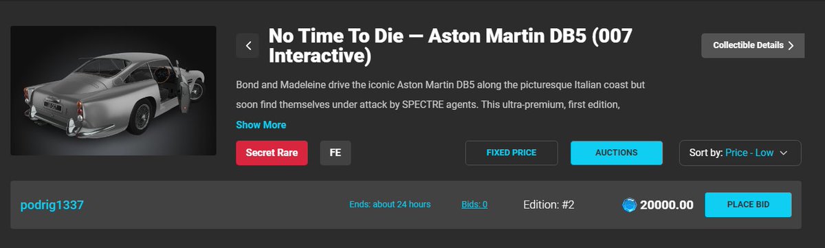 scamazedlol's tweet photo. There's no way this guy is putting his Aston Martin #2 up for auction. Don't know if veve fixed some issues regarding auctions but I guess we'll see what's gonna happen in the next 24 hours 👀🔥
@VeVeVault @VeVeViral @SurprisedCat @RealRandyChavez 
#veve #db5 #omihomie #vevefam https://t.co/KGss3iAvgw