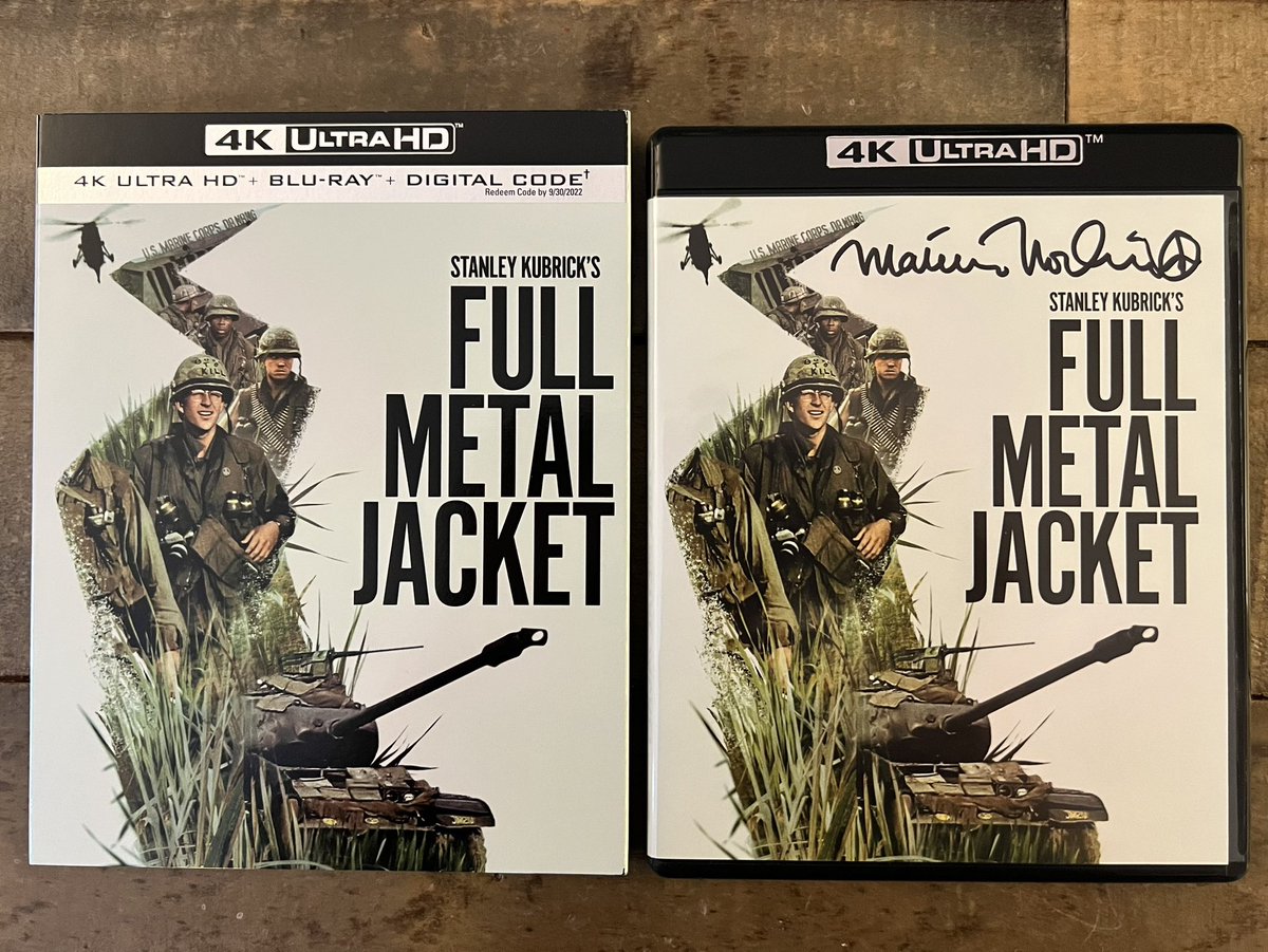 RT (+ be following) by Monday, March 13 for a chance to win this signed copy of <a href="/StanleyKubrick/">Stanley Kubrick</a>’s FULL METAL JACKET on 4K Ultra HD + Blu-ray from <a href="/WBHomeEnt/">Warner Bros. Entertainment</a>! Includes the original
slipcover sleeve! I’ll pick one winner and announce next #ModineModay. Good luck! ☮️