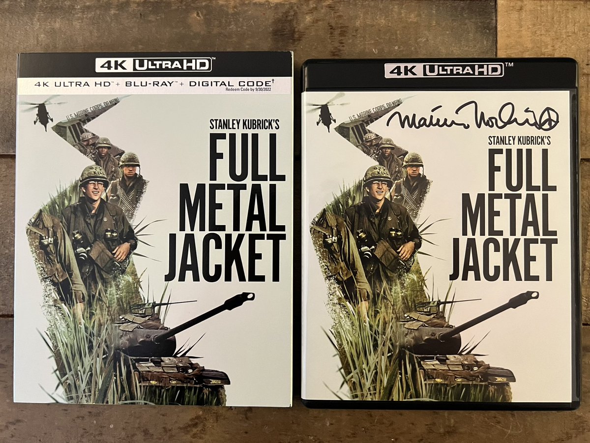 RT (+ be following) by Monday, March 13 for a chance to win this signed copy of @StanleyKubrick’s FULL METAL JACKET on 4K Ultra HD + Blu-ray from @WBHomeEnt! Includes the original slipcover sleeve! I’ll pick one winner and announce next #ModineModay. Good luck! ☮️