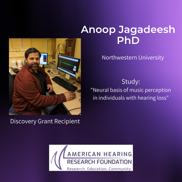 A 2023 AHRF Discovery Grant has been awarded to Anoop Jagadeesh, PhD, @NorthwesternUniversity for his work in understanding how hearing loss impairs music perception. Congrats!
american-hearing.org/purpose-impact…
#hearingloss #hearingresearch #hearinglossandmusic #HearingMusic