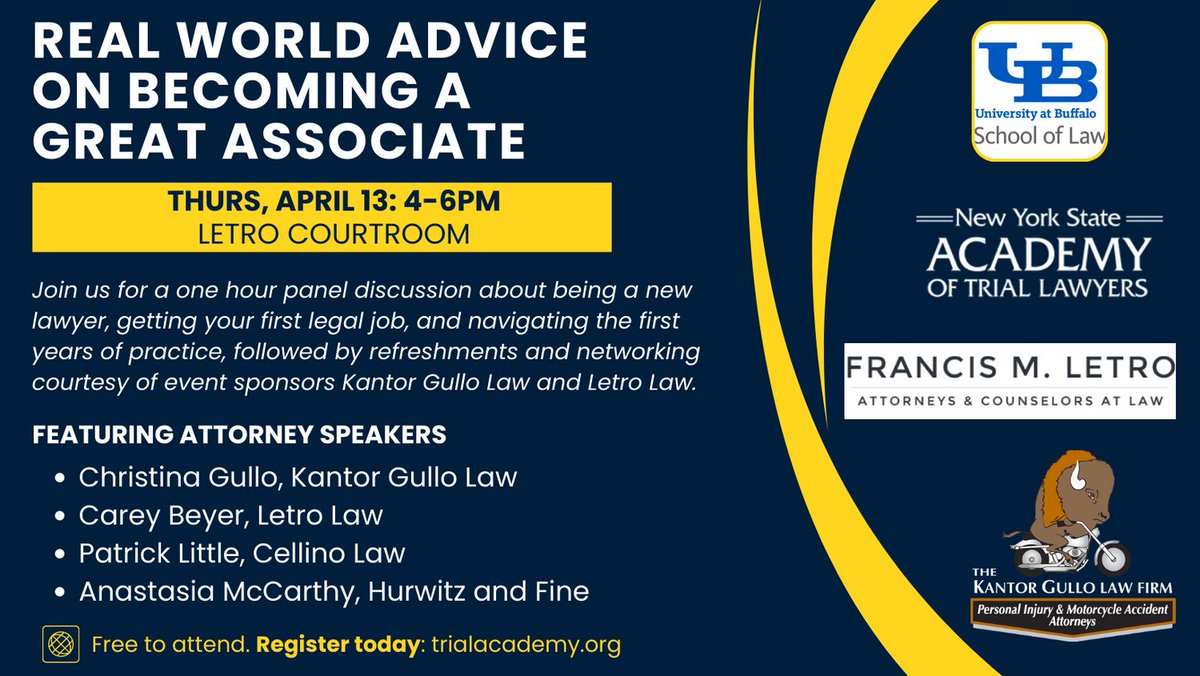 Join us in Buffalo next month for an in-person panel event; not for CLE. Register at trialacademy.org.