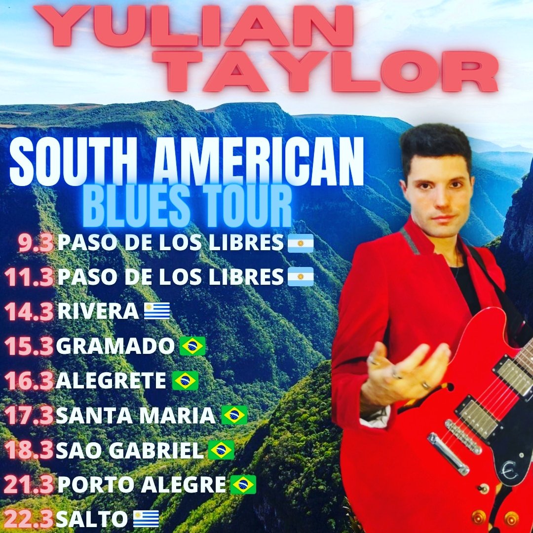 SOUTH AMERICAN BLUES TOUR 🔥🎸 🇦🇷🇧🇷🇺🇾 ⬇️

#Tours #Blues #music #yuliantaylor #rock #Argentina #Brazilian #Uruguay #fender #Gibson #epiphone