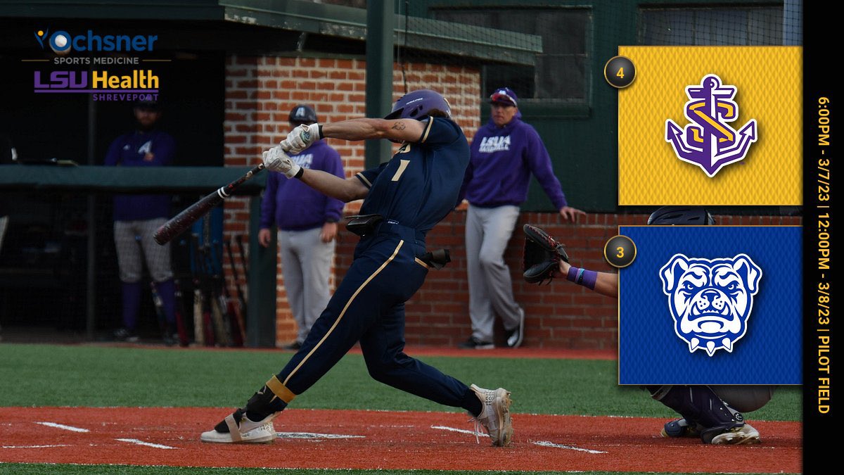 LSUS Athletics (@lsusathletics) on Twitter photo Epic midweek battle between the two 2022 World Series Semifinalists at Pilot Field! Don’t miss it!
🗣️ This arguably is the biggest matchup EVER played at Pilot Field. #3 vs #4!!!
Tuesday at 6:00PM
Wednesday at Noon
<a href="/LSUS_Baseball/">𝙇𝙎𝙐 𝙎𝙝𝙧𝙚𝙫𝙚𝙥𝙤𝙧𝙩 𝘽𝙖𝙨𝙚𝙗𝙖𝙡𝙡</a> <a href="/TwuBaseball/">Tennessee Wesleyan Baseball</a> <a href="/NAIABall/">NAIA Ball</a> Epic midweek battle between the two 2022 World Series Semifinalists at Pilot Field! Don’t miss it!
🗣️ This arguably is the biggest matchup EVER played at Pilot Field. #3 vs #4!!!
Tuesday at 6:00PM
Wednesday at Noon
<a href="/LSUS_Baseball/">𝙇𝙎𝙐 𝙎𝙝𝙧𝙚𝙫𝙚𝙥𝙤𝙧𝙩 𝘽𝙖𝙨𝙚𝙗𝙖𝙡𝙡</a> <a href="/TwuBaseball/">Tennessee Wesleyan Baseball</a> <a href="/NAIABall/">NAIA Ball</a>