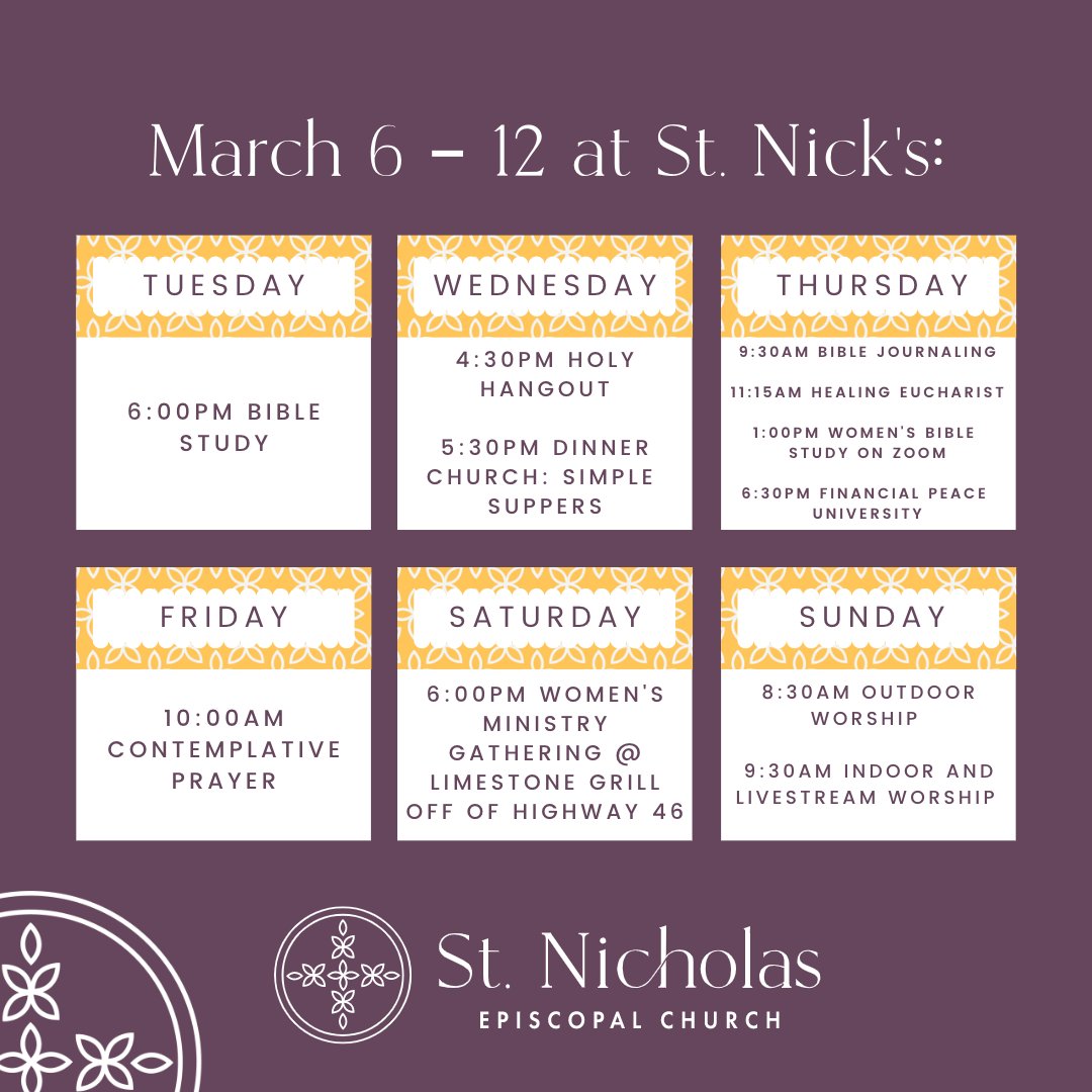 We pray you are having an excellent start to your week! We will continue to have simple suppers: salads, soups, and sandwiches through Lent. Have a great week! We hope to see you!
#stnickshillcountry #episcopalchurch #smallgroups #ministry #worship #dinnerchurch #lent #bulverdetx