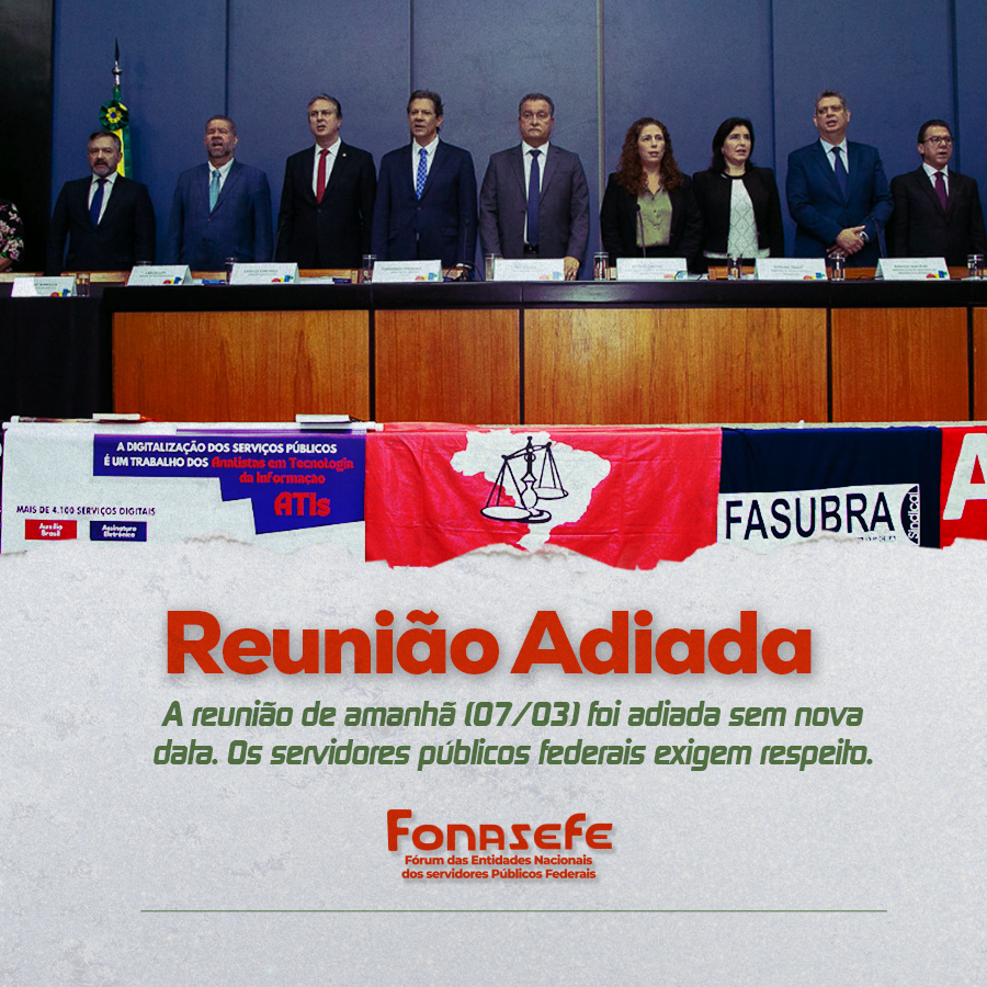 fonasefe's tweet photo. Fomos informados hoje pela Secretaria de Gestão de Pessoas e Relações de Trabalho sobre o cancelamento da reunião desta terça (07-03). A msg reafirmou um "real interesse" para que "processo seja concluído o mais breve possível". 

São 7 anos esperando!!
#RecomposiçãoJá https://t.co/j68aLtIbz9