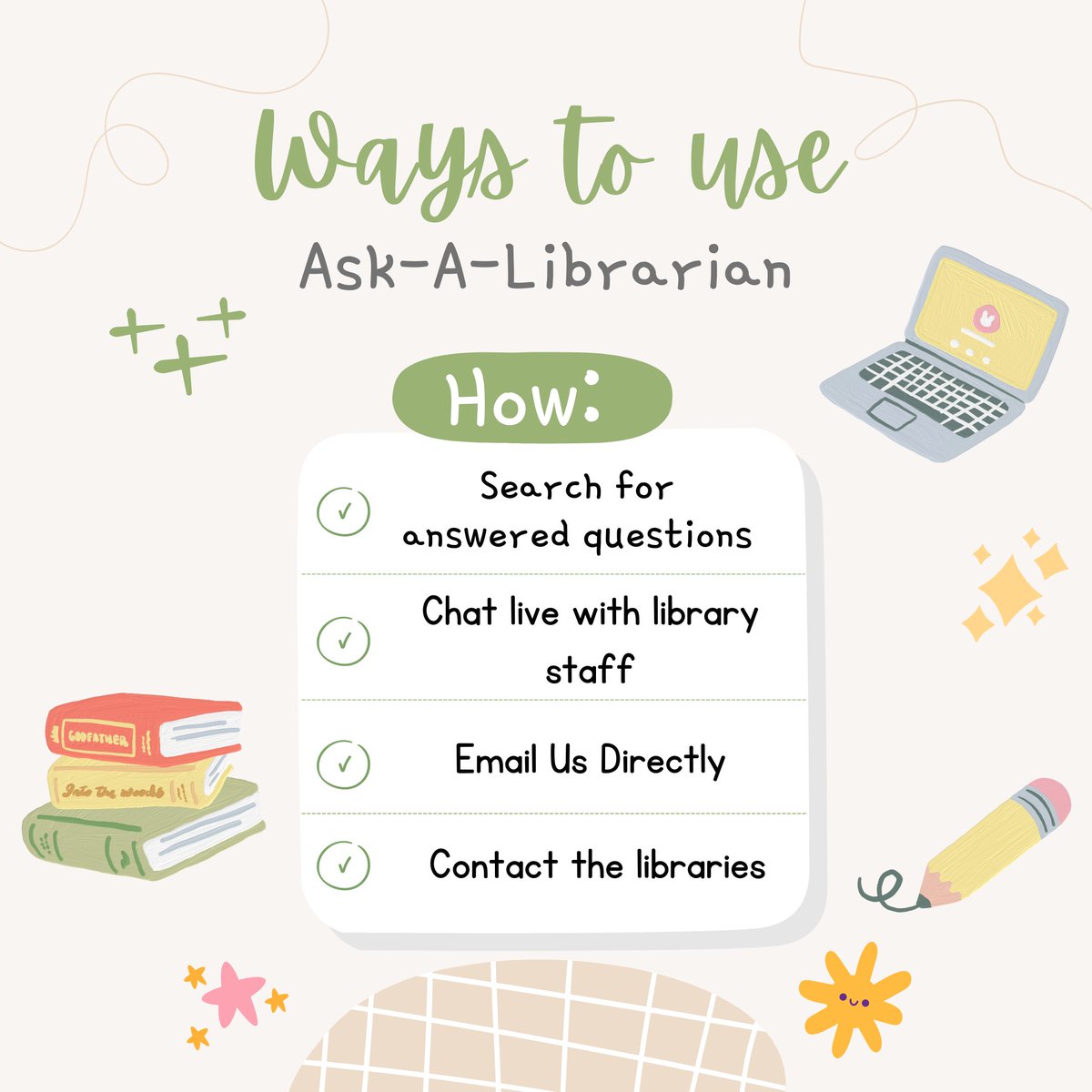 EDU_UALibraries's tweet image. Did you know that there a few ways you, our patrons, can use Ask-A-Librarian?
We are here to help you!! 📚💻📲
#librariestransform #libraryquestions #customerservice