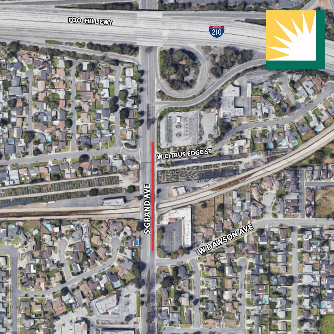 CityofGlendora's tweet photo. ⚠️ATTN: @sce is doing electrical work in #Glendora. Anticipate some traffic delays through May. 
💡WHERE: East side of Grand Ave, south of the 210 Fwy on ramp, @ the corner of Citrus Edge St &amp; Dawson Ave (see map photo)
 📲 Sign up for outage alerts https://t.co/HfmRwLMaan
#sce https://t.co/ELzZyW8XXf