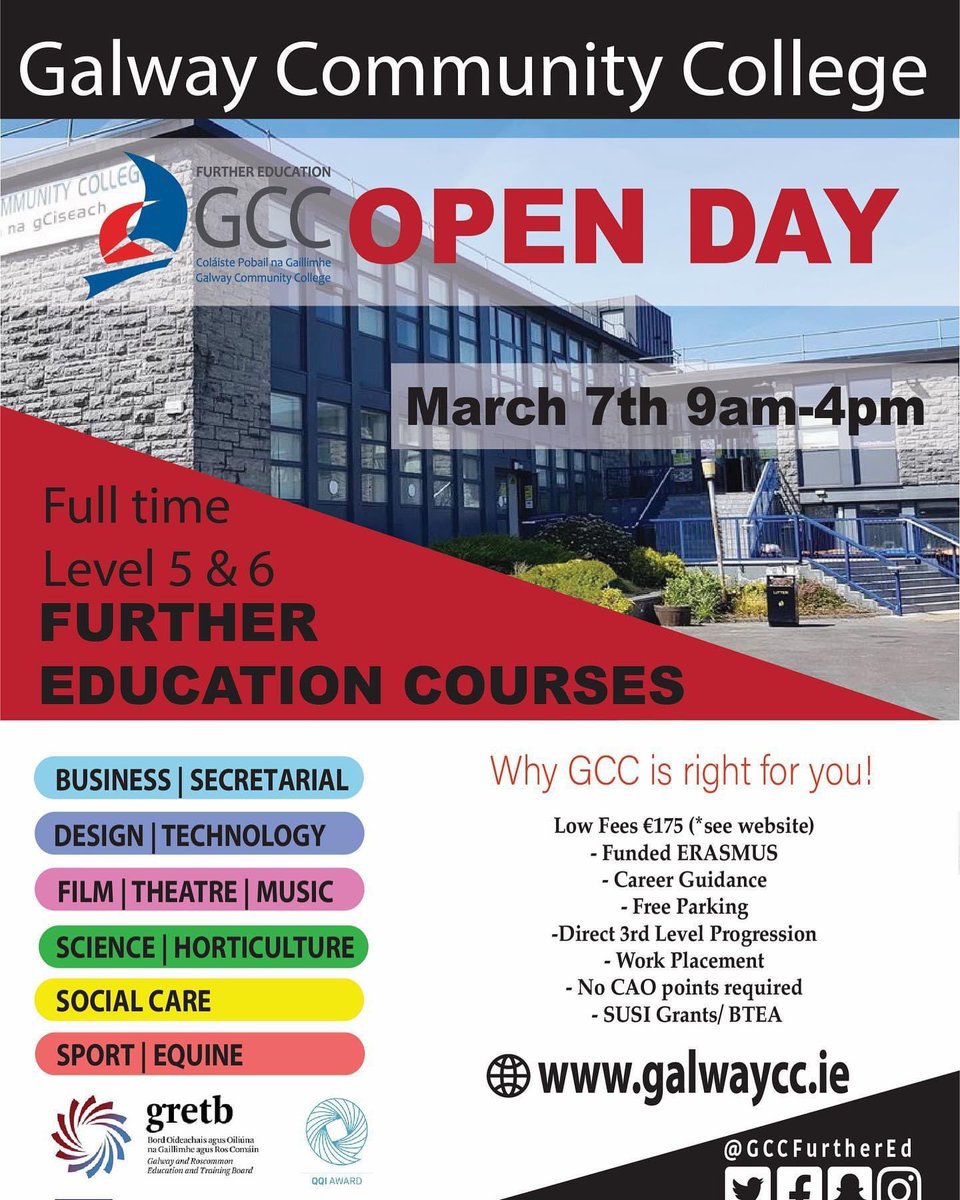 ‼️All ready for Open Day tomorrow in the college, pop in and get accurate info on further education courses, have a tour of our campus and chat with teachers and students about their experiences. We have @ThisisiRadio blasting out the tunes! #gretb #gccfurthered