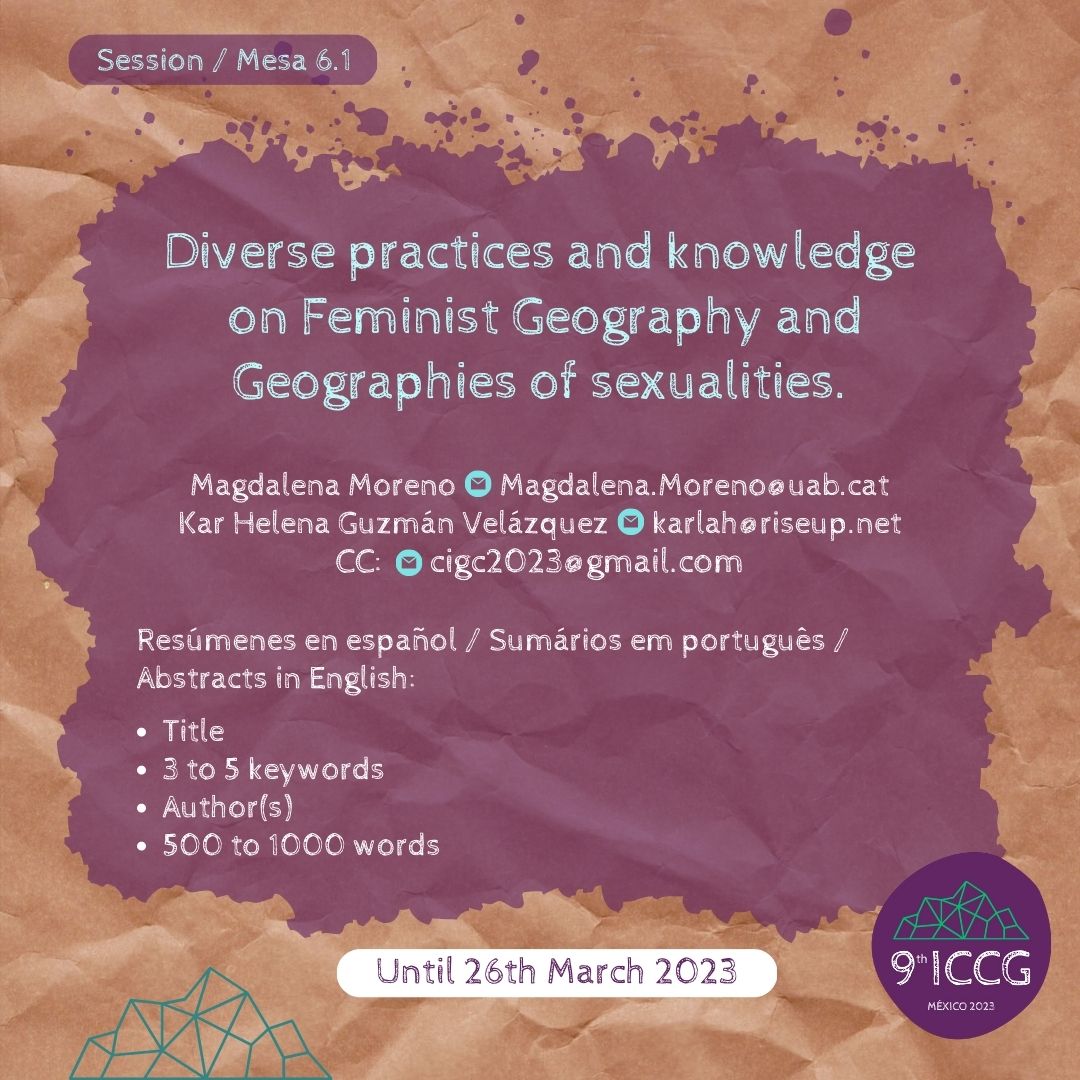 ICCG México (@iccg2023) on Twitter photo 6.1 Prácticas y conocimientos diversos en las Geografías feministas y sexualidades. <a href="/MaguiMoreno24/">Magdalena Moreno (she/her)</a> & <a href="/geofeminista/">Kar Helena</a>
▶️ iccg2023.org/iccgm/6-1-prac… 6.1 Prácticas y conocimientos diversos en las Geografías feministas y sexualidades. <a href="/MaguiMoreno24/">Magdalena Moreno (she/her)</a> & <a href="/geofeminista/">Kar Helena</a>
▶️ iccg2023.org/iccgm/6-1-prac…