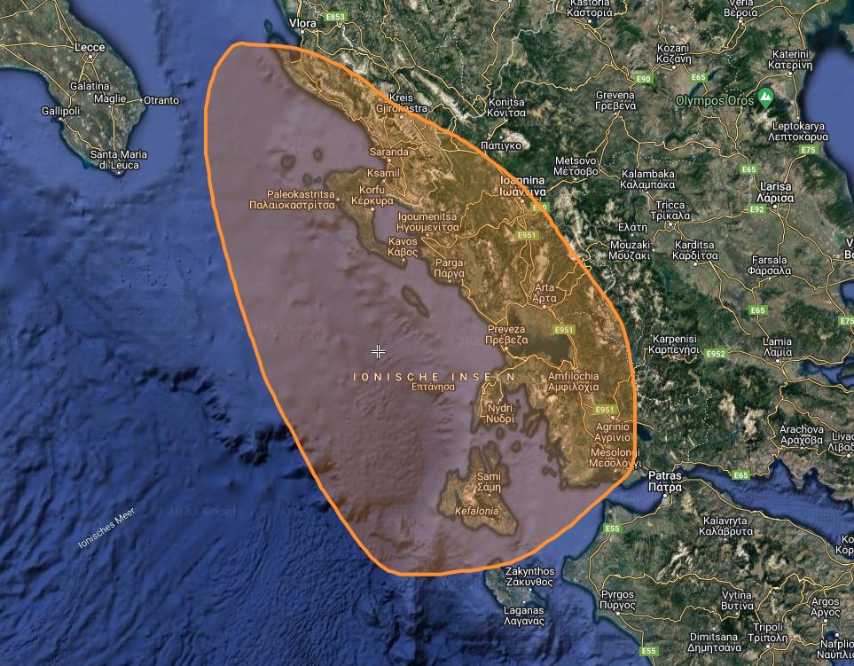 Eurowarn1's tweet image. Severe #Thunderstorm watch #4
Valid 12 am though 12 pm local time
 
For parts of western Greece in the Ionian Islands vicinity and parts of southwestern Albania

Hazards: 
Scattered #Flooding &amp;amp; #mudslides caused by thunderstorms expected 
#Wind gusts up to 100 km/h possible
#EUwx
