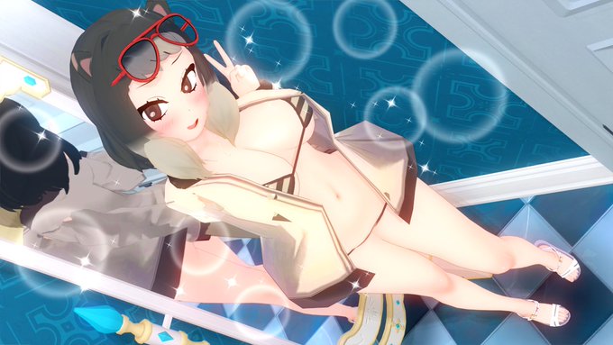 新しく買った水着セットを着てみるマーモットちゃん 