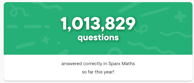 An amazing stat to see when logging into Sparx this evening. Works out to be an average of over 1000 questions answered by every student in Year 7 to 10 since September! <a href="/SparxMaths/">SparxMaths</a> <a href="/hegartymaths/">Colin Hegarty</a>