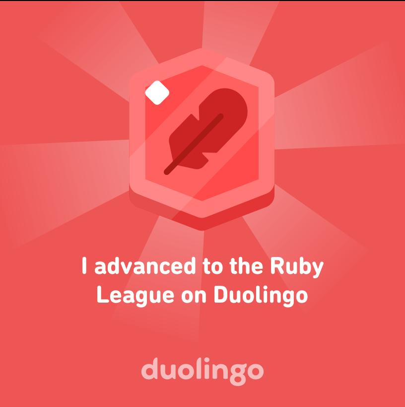 Aye_Hon's tweet photo. I advanced to the Ruby League on Duolingo https://t.co/y0SThOEEHK