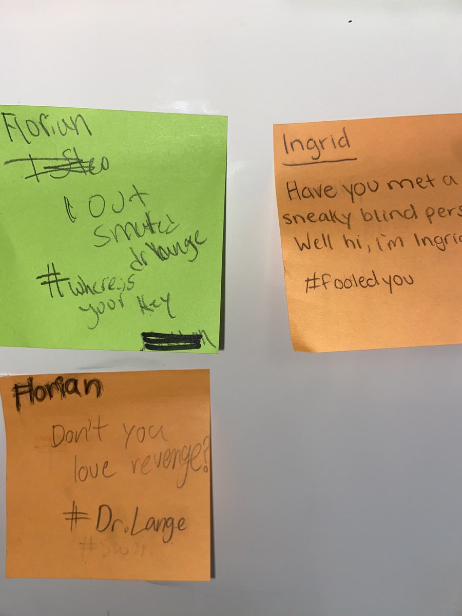 BJanovjakYMS's tweet photo. Reading Salt to the Sea with 8th ELA. Today’s exit ticket was POV character tweets! 🦊😏📖 #cleverstudents #historicalfiction https://t.co/hHrppPWwRn