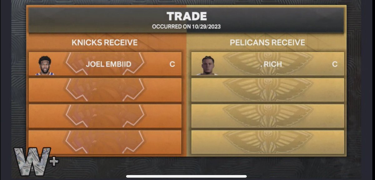2KWL_Pels's tweet photo. Breaking News in the @THE2KWL we have traded Joel Embiid for the most dominant center in the league. This move should elevate us to new heights. We need our fans to give a warm Welcome to Rich as he is another superstar on this roster looking to help lead us to our first ring. https://t.co/gcjq2rvgd5