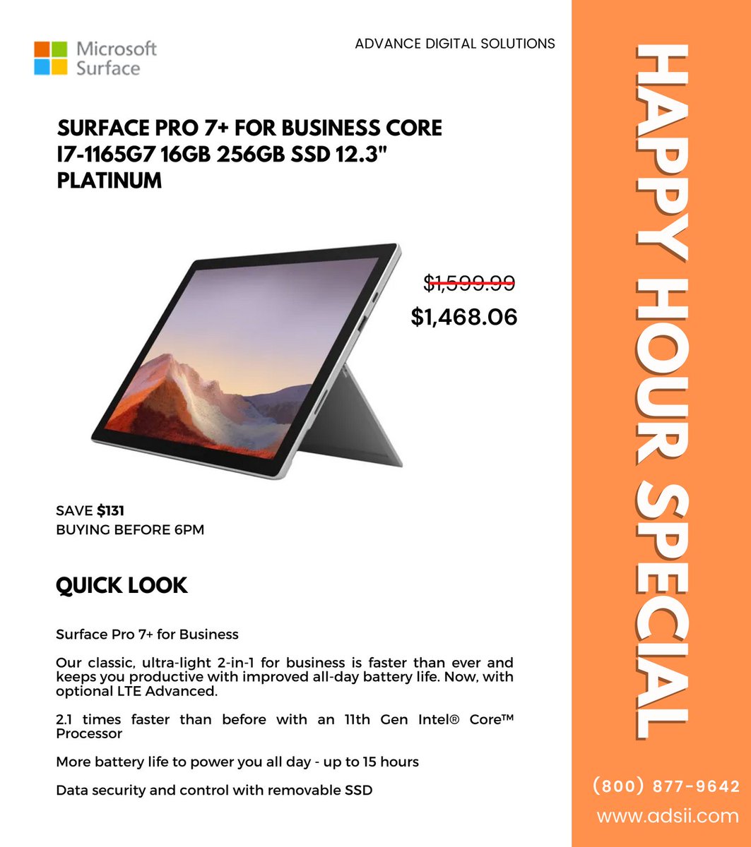 Adsii_dot_com's tweet image. With our Complete Surface Pro for Business Happy Hour Special, increase your output and unwind.

#BusinessTech #OfficeLife #AfterWorkFun #DigitalNomad #SipAndSurf #ProductivityB