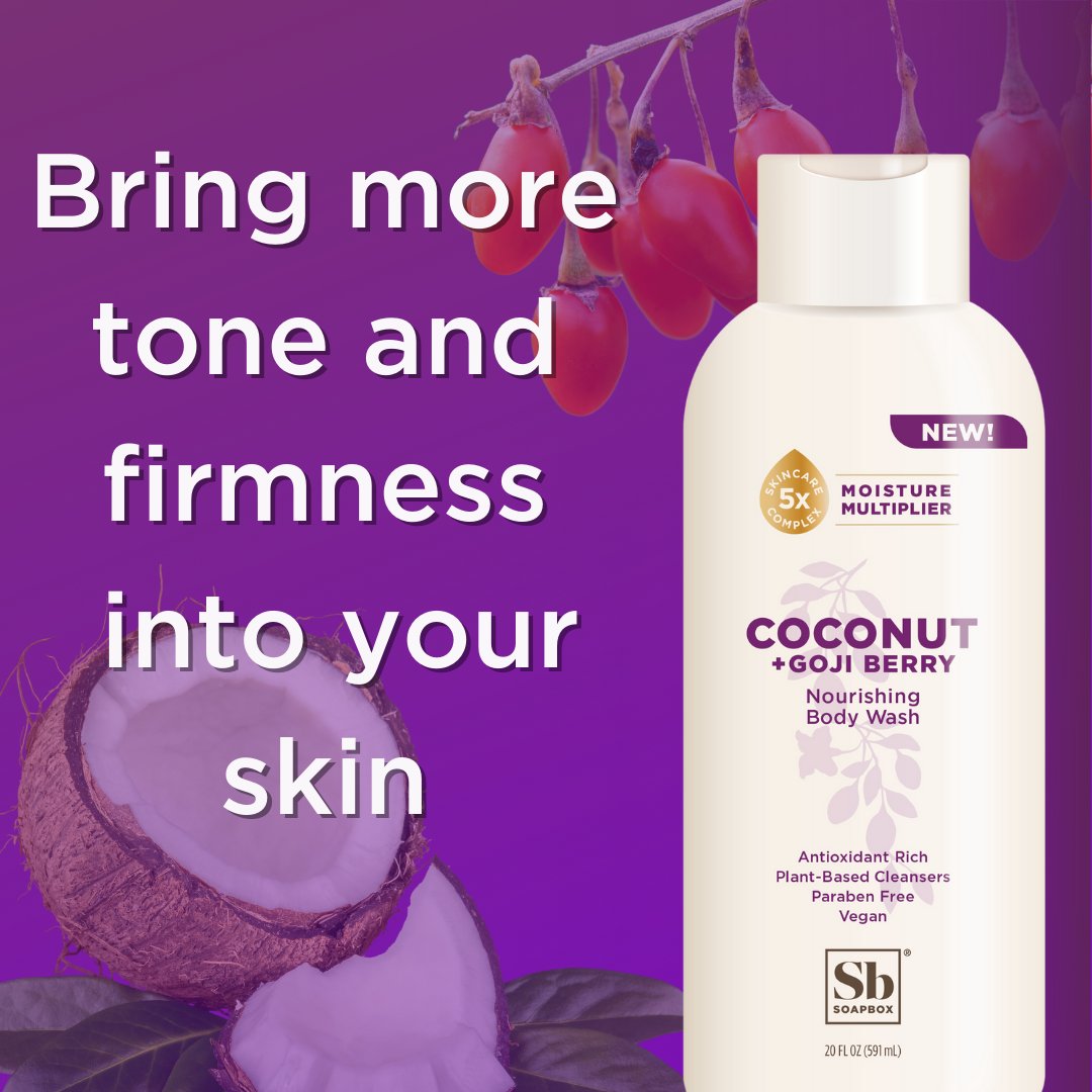 SoapboxCare's tweet image. Your way to firmer looking skin is in…your shower! Try our new moisturizing Coconut and antioxidant-rich Goji Berry body wash and see for yourself! #soapbox #bodywash #mysoapbox