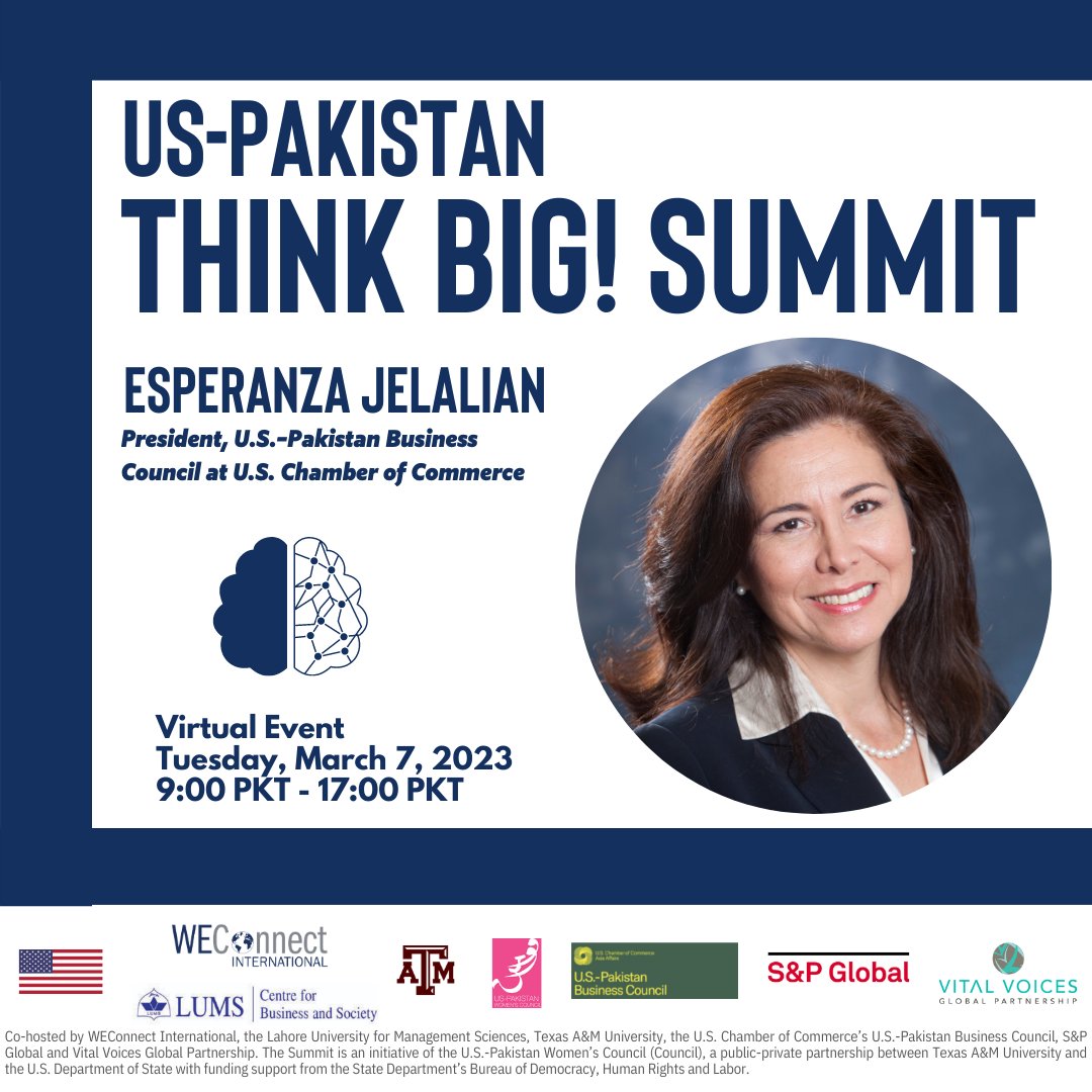 USPBC President Espie Jelalian is honored to join such a distinguished line up of speakers for the #USPakistanThinkBig Virtual Summit addressing women’s economic empowerment in Pakistan. Register here: lnkd.in/dsYg8PSf