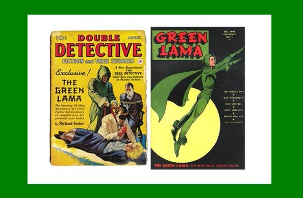 HeroesUnited_4's tweet photo. #MysteryMen!⚖️🕵🏼‍♀️#MysteryMan🟢#GreenLama. Green Lama Jethro Dumont: "Om! Ma-ni pad-me Hum!" introduced in April 1940 in #DoubleDetective magazine. Then appeared in #PrizeComics, this cover #SparkPublications (December 1944), AC Comics, @DynamiteComics,  Moonstone-#GoldenAgeComics https://t.co/GHhGDLZQww