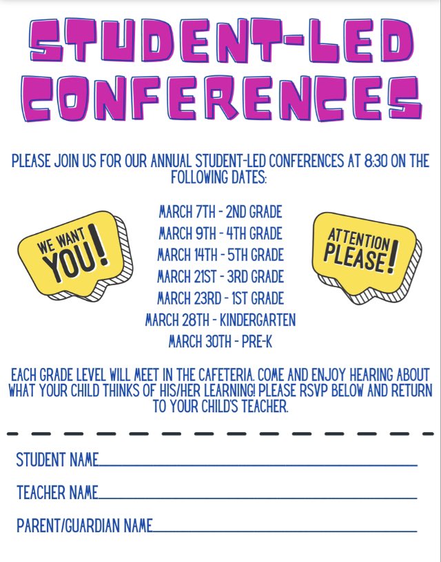 We look forward to seeing our parents during student-led conferences!!