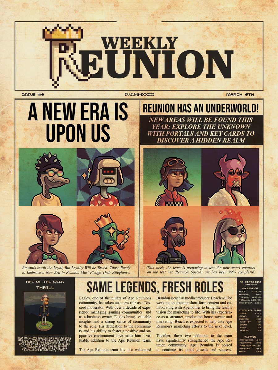 ApeReunion's tweet photo. 🗞️ Extra Extra, Read all about it! 9th Edition of #ReunionWeekly is out  📰 wen 🌕 https://t.co/OIJZJipqDz