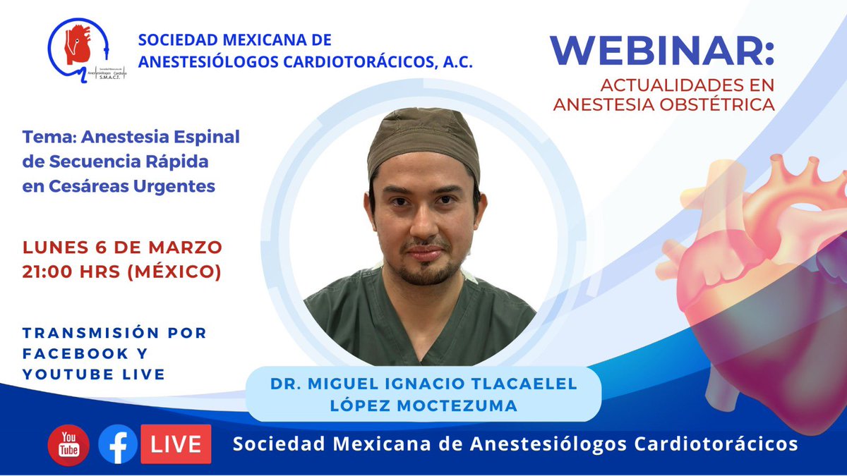 SMACT_'s tweet image. #WebinarSMACT
#AnestesiaObstétrica
#SMACT
Nos vemos hoy, 21 h