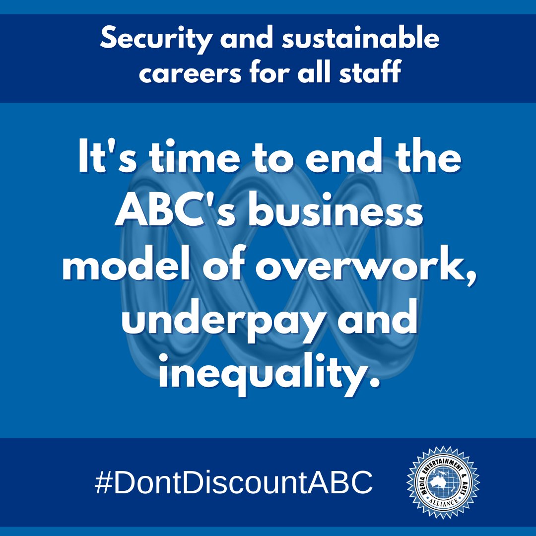 Our ABC matters. This is about more than a pay dispute – without sustainable careers, the ABC relies on goodwill and overwork from burnt-out staff. It can't go on. Australia deserves better for its public broadcaster and the vital services it provides. #DontDiscountABC @withmeaa