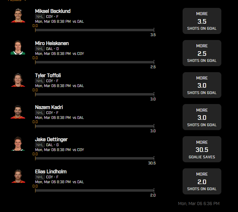 Chedzz's tweet photo. CGY vs DAL Game Stack 🔥 ⭐️

You guys LOVE these and I get it. Think its easier to get a game script right over the players and I have 10+ requests for this in my DMs sooo why not. 

Hit 4 of these in the past 2 weeks, and 5+ missed by 1 leg. 

#NHLPicks #GamblingTwitter https://t.co/MrVw3EL3Iz