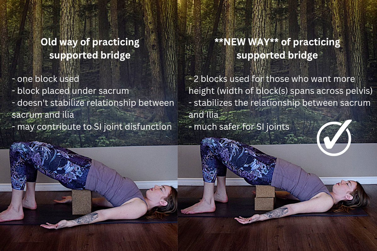 The old way vs. the new way of practicing supported bridge. See the caption for more insight: instagram.com/p/CpdW608v7Yg/… #yogadaily #yoga #yogapose