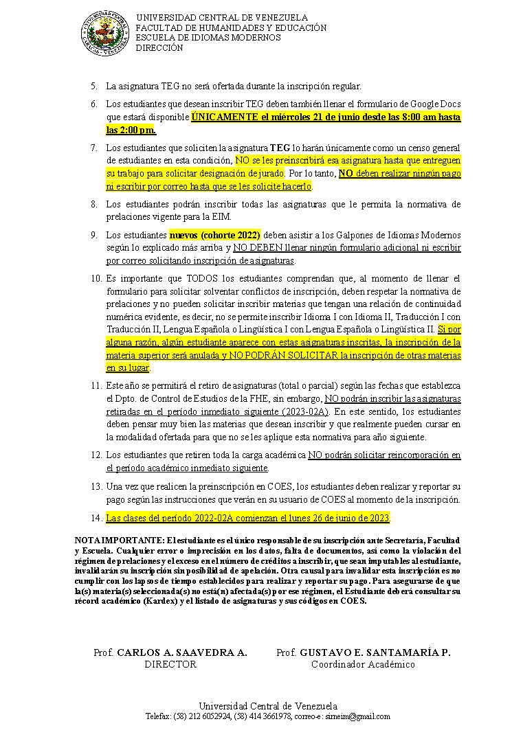 Información importante sobre las inscripciones de la EIM en junio de 2023 para el Período Académico identificado como 2022-02A.