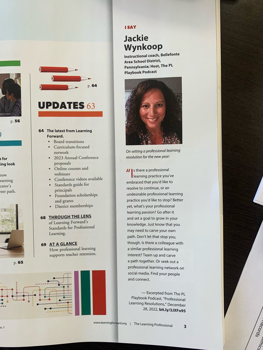 Shoutout to my Twitter friend @LitCoachJackieW! 🤩 Her #PLPlaybookPodcast episode about PL resolutions was featured in this month’s @LearningForward journal! 
Did you make PL resolutions this year?    bit.ly/3JXFo95 #LFTXLearns 

(👀 h/t @KristinHebert10 for the find!)