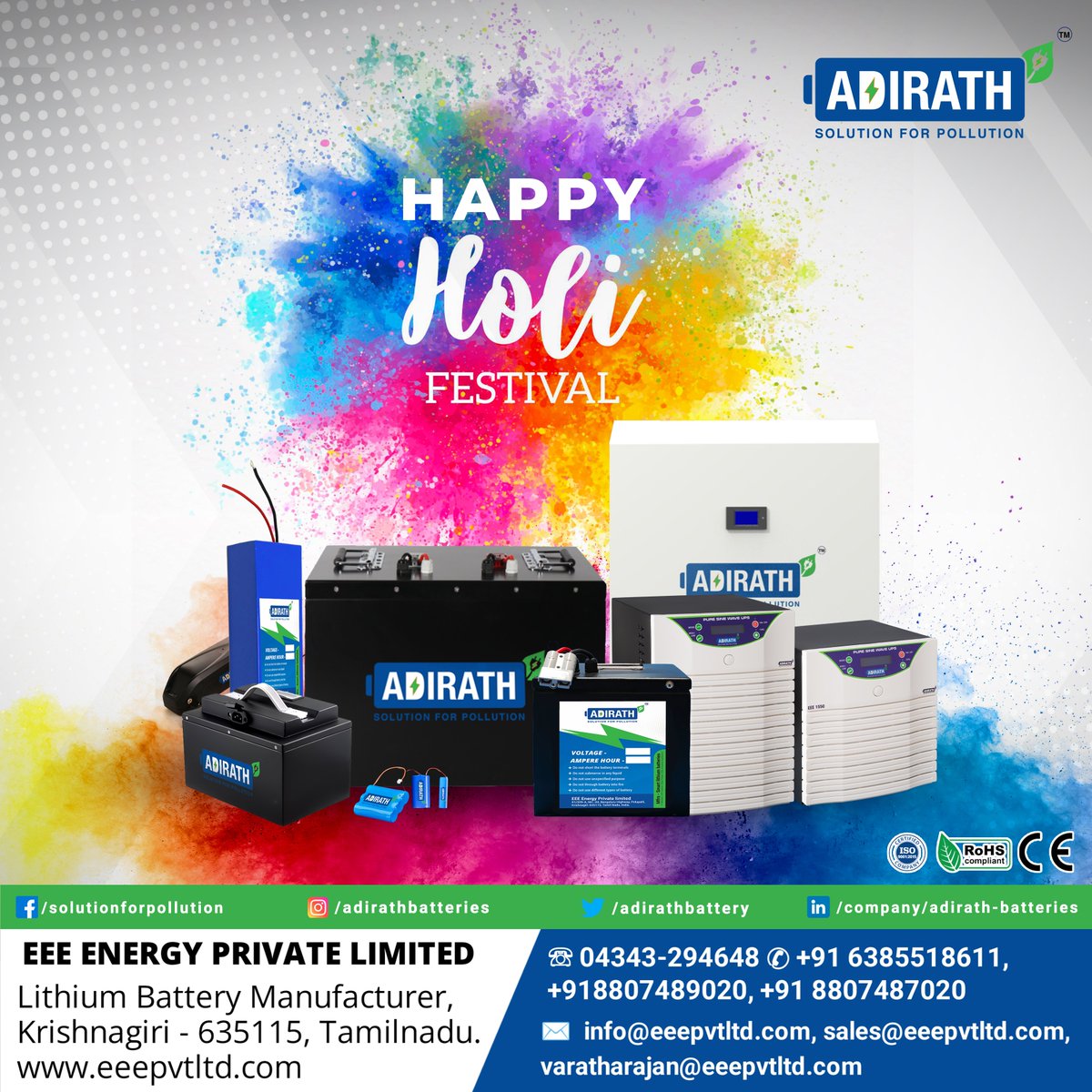 Adirathbattery's tweet photo. Holi is a special time of year to remember those who are close to our hearts with splashing colours! #HappyHoli

Website: https://t.co/dAZtLl75Vi
#Adirath #adirathbatteries #Lithiumionbattery #lithiumbattery #lithiumbatteries #Renewableenergy #battery #Holi  #Holi2023 https://t.co/kDDJpQvG6x