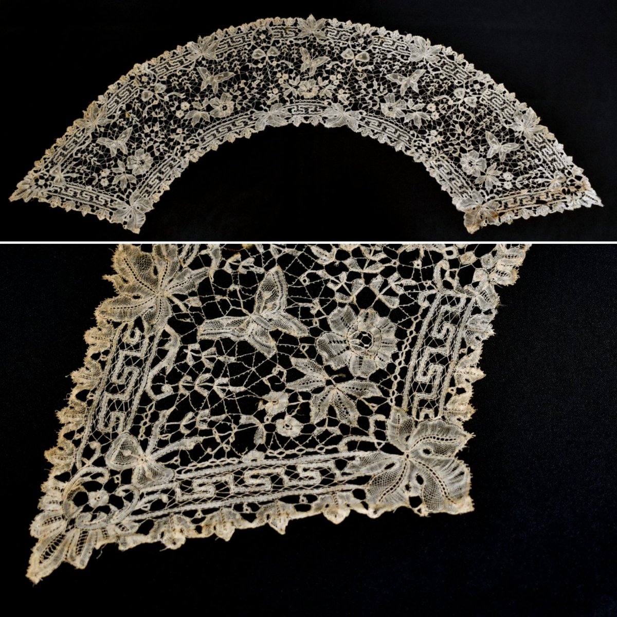 Brussels lace fan leaf, with flowers and butterflies, from 1870
#fans #lace