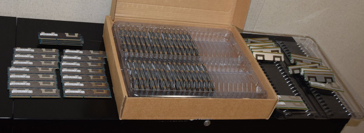 gwzcomps's tweet photo. Getting ready to sell over 2TB of DDR3 server memory in 256GB kits. Asking $200 per matched kit of choice in PC3L-10600R or PC3L-12800L Time for some #ChiaMining anyone? https://t.co/0F2ZfDF2Mg