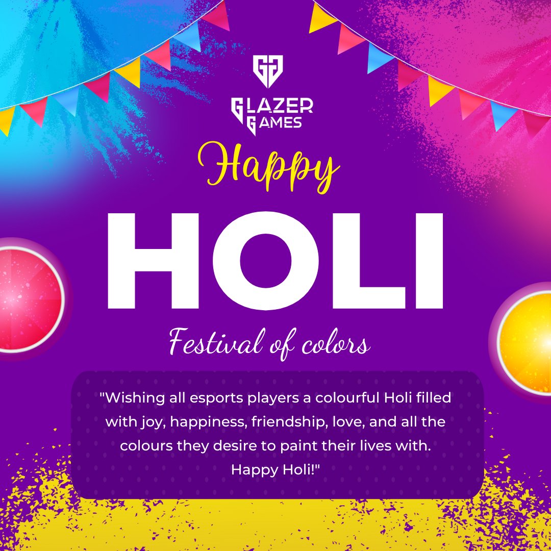 GlazerGames's tweet photo. "Wishing all esports players a colourful Holi filled with joy, happiness, friendship, love, and all the colours they desire to paint their lives with. Happy Holi!"

#Glazer #GlazerGames #holi #Happyholi2023 #Esports #colours #celebration #Gamers #VirtualReality #India #Delhi https://t.co/yXvJsJAxIy