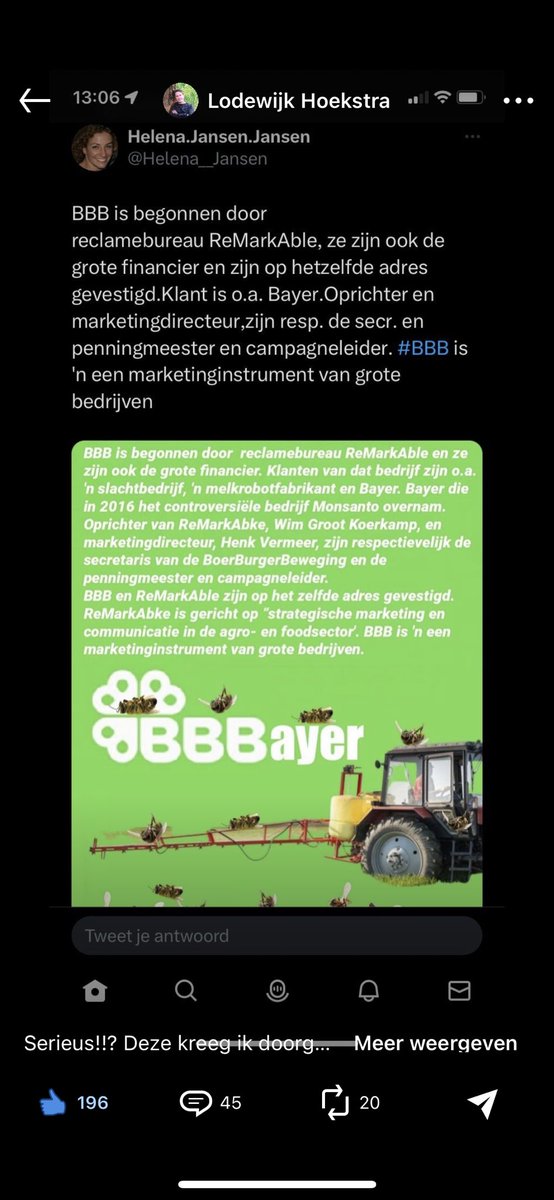 BoswachterFrans's tweet photo. Het Duitse bedrijf @Bayer leverancier van schadelijk bestrijdingsmiddelen is een van de grootste geldschieters #BBB https://t.co/VOYvlYXANL